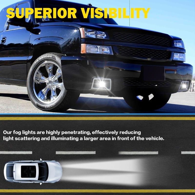 BOXLIGHT LED Fog Lights Compatible with 2003 2004 2005 2006 2007 Chevy Silverado All Models/ 2002 2003 2004 2005 2006 Chevy Avalanche, 1 Pair Front Bumper Driving Fog Lamps with Clear Lens - Image 2